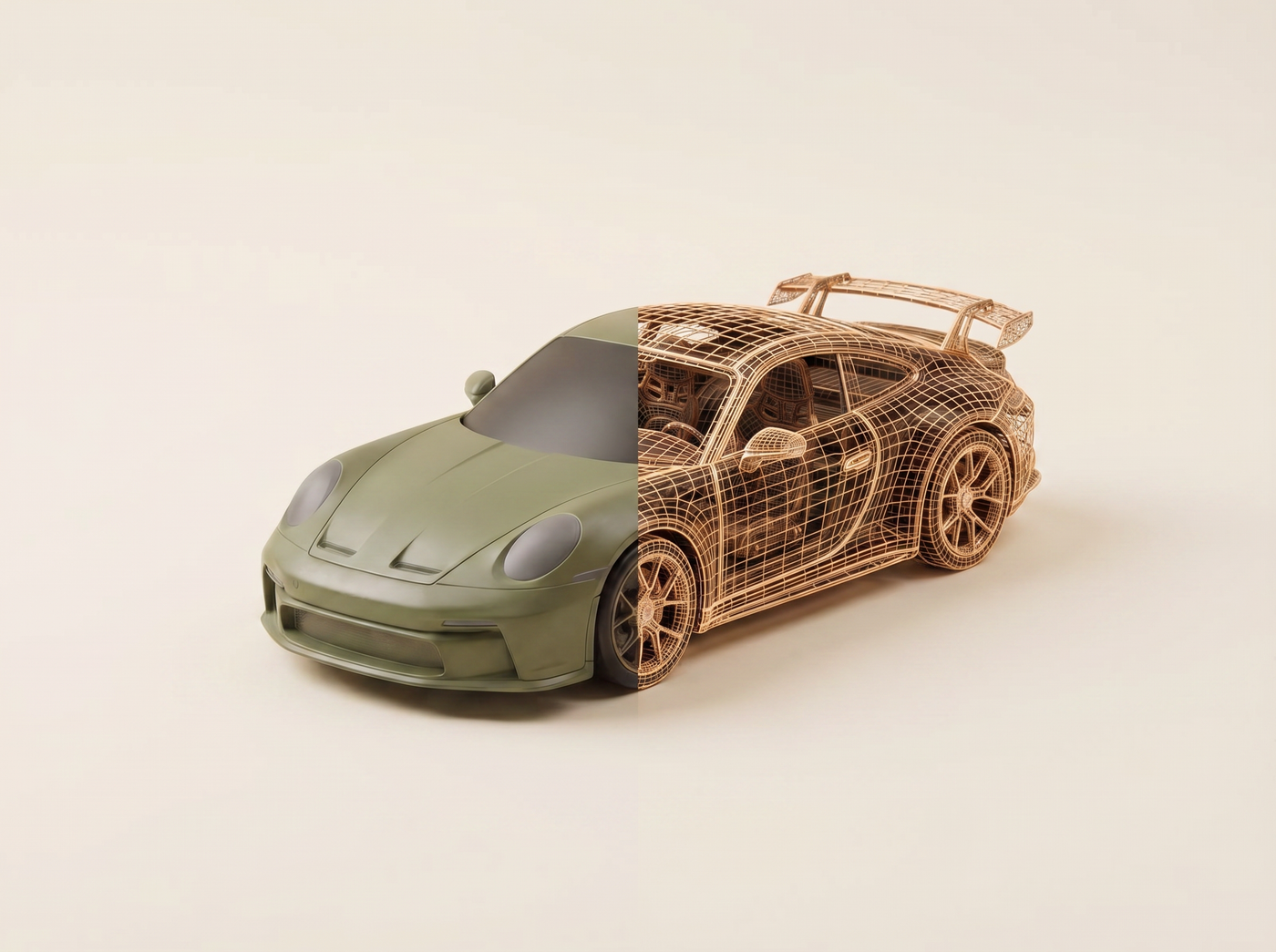 Custom miniature replica of a sports car, hand-finished in full color