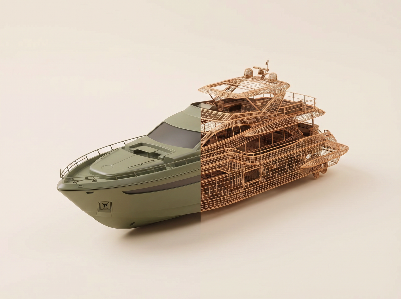 Custom miniature replica of a yacht, hand-finished in full color